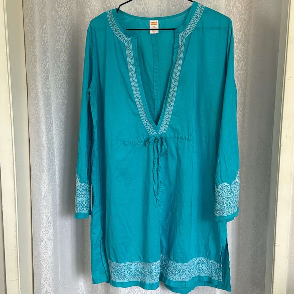 TROPICAL ESCAPE EMBROIDERED BEACH TUNIC Sz:M